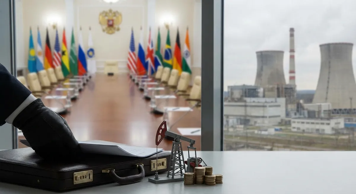 Slika je umetno generirana iz tem: diplomacija, energetika, sankcije