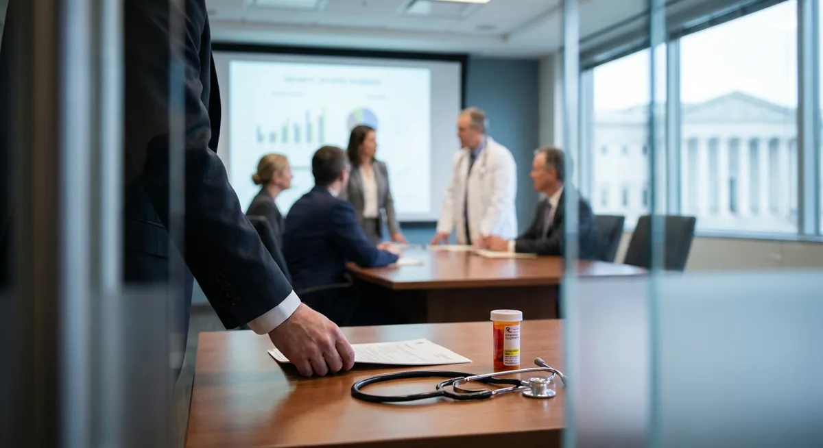 Slika je umetno generirana iz tem: farmacija, zdravje, socialna politika