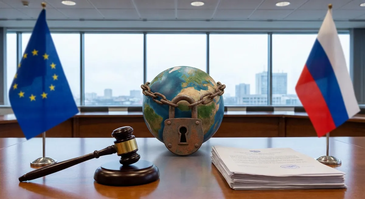 Slika je umetno generirana iz tem: evropska unija, ukrajina, rusija, pogajanja, sankcije