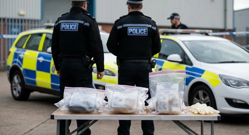 Slika je umetno generirana iz tem: kriminal, mamila, preiskave, policija