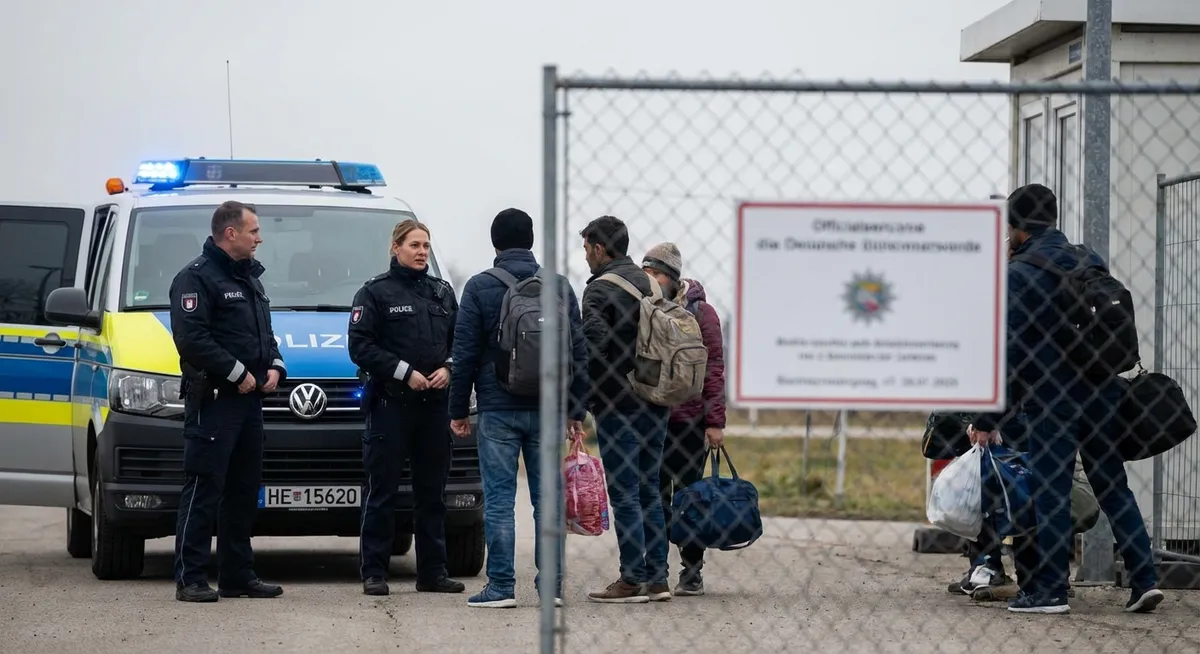Slika je umetno generirana iz tem: migracije, identifikacija, prevare, policija, kriminal