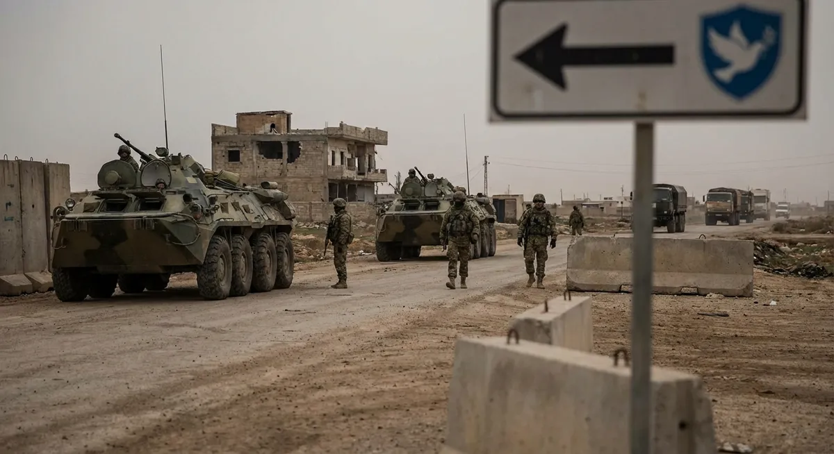 Slika je umetno generirana iz tem: mednarodni odnosi, varnost, oboroženi spopadi