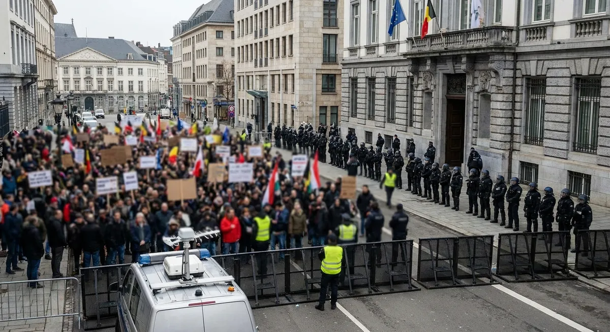 Slika je umetno generirana iz tem: protesti, terorizem, notranja politika, zakonodaja