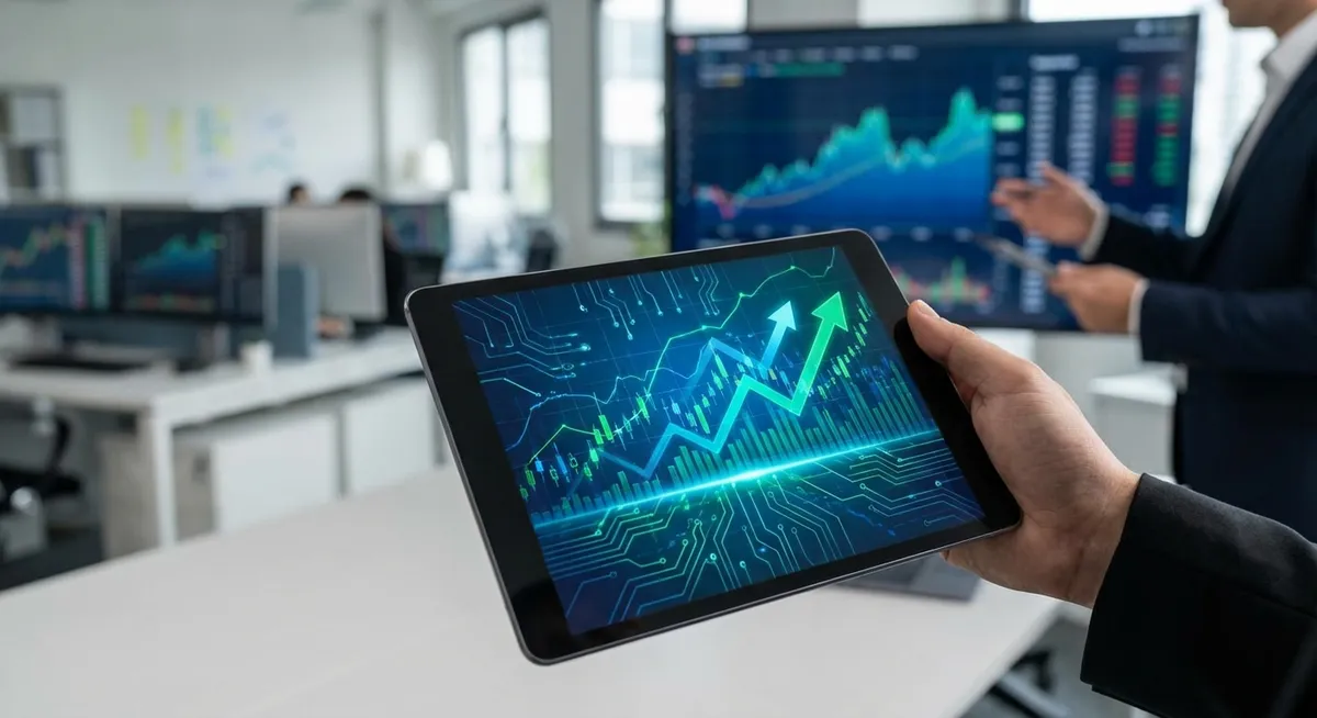 Slika je umetno generirana iz tem: posel, finančno poročilo, umetna inteligenca, gospodarstvo, borze, finančne napovedi, poslovni rezultati, turizem, tehnologija, računalništvo, prihodki podjetja, delnice, zabava, finance