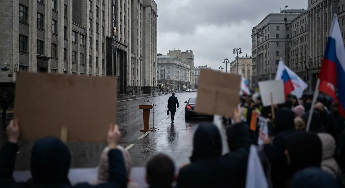Slika je umetno generirana iz tem: protesti, politika, odstopi