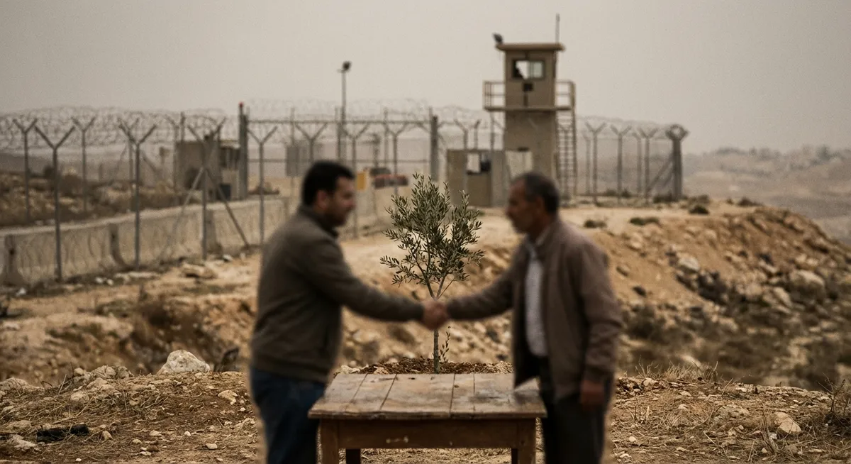 Slika je umetno generirana iz tem: naravne nesreče, mirovne operacije, palestinsko-izraelski konflikt, bližnji vzhod, mir, palestina, oboroženi spopadi, mednarodni odnosi, vojska, bližnjevzhodna kriza, zunanja politika zda, mirovni procesi, združeni narodi, rezolucia, izrael, obnove, varnost, konflikti, diplomacija