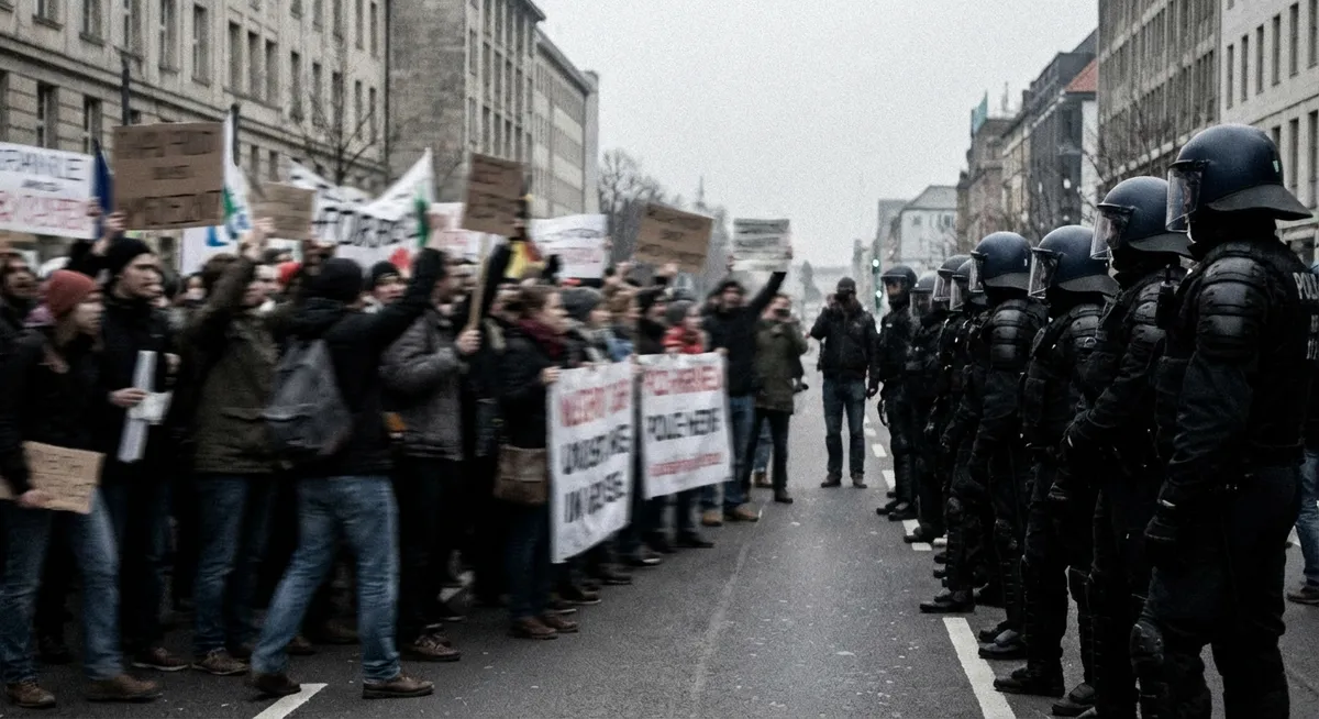 Slika je umetno generirana iz tem: volitve, človekove pravice, policijsko nasilje, protesti