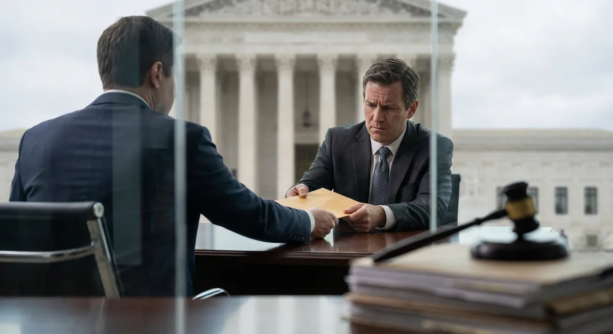 Slika je umetno generirana iz tem: korupcija, javna naročila, politika, kazenski postopki