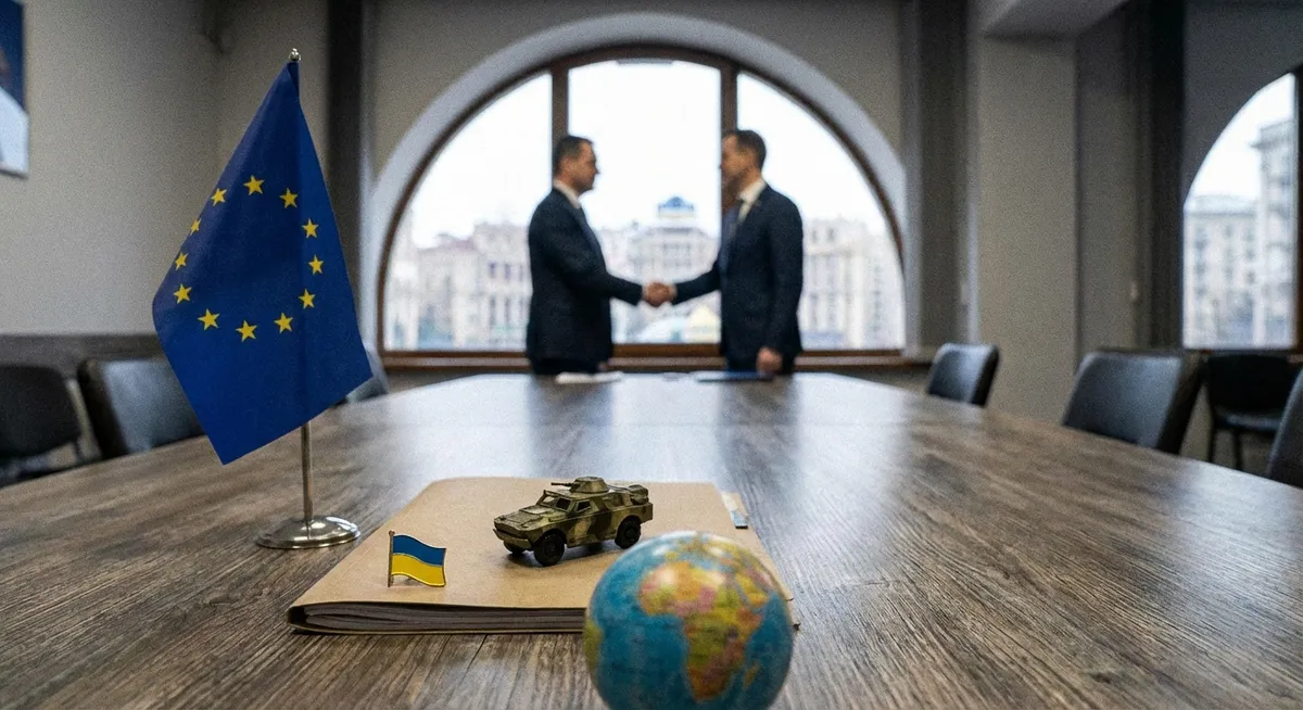 Slika je umetno generirana iz tem: mednarodni odnosi, diplomacija, ukrajina, rusko-ukrajinski konflikt