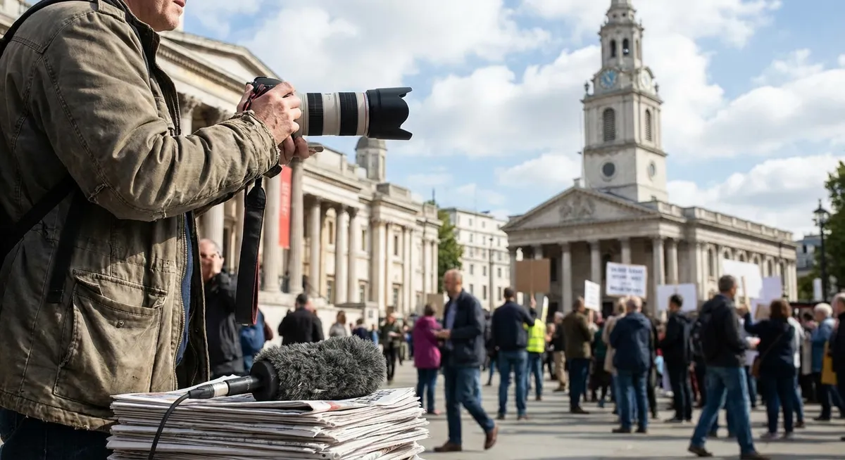 Slika je umetno generirana iz tem: svoboda tiska, politika