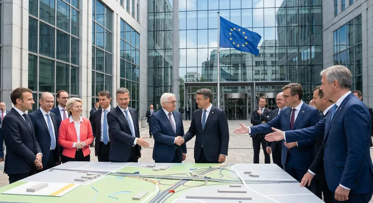 Slika je umetno generirana iz tem: demokratična stabilnost, obletnice, evropske integracije, mednarodni odnosi