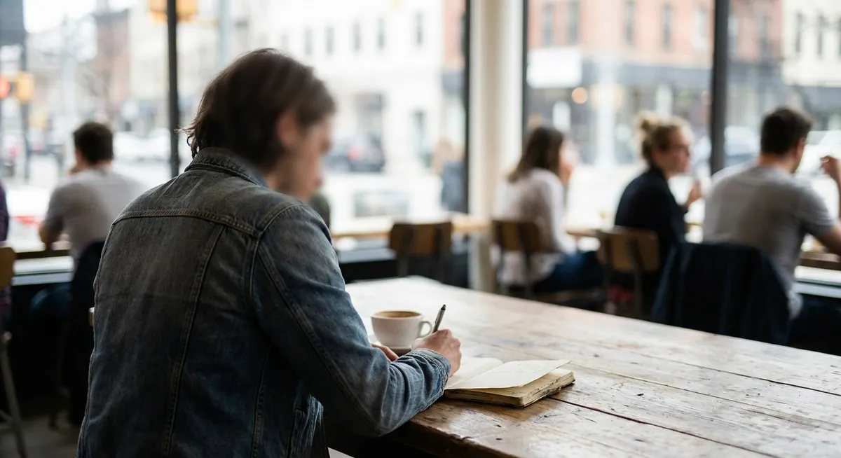 Slika je umetno generirana iz tem: osebna rast, digitalna odvisnost, kultura zmenkov, svetovalne kolumne